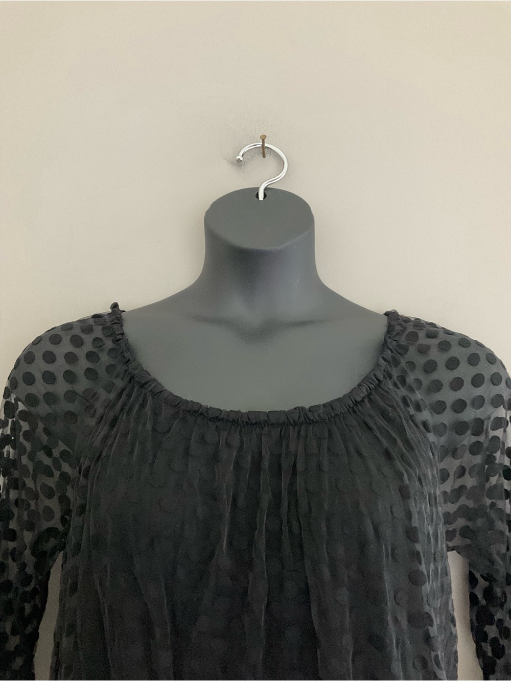 Elena Baldi, COMFY & STRETCHY, Black, Polka Dot Textured, Long-Sleeve Blouse - Picture 5 of 8